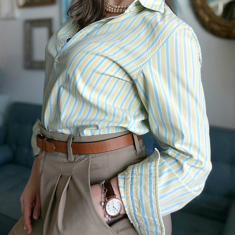 Hugo Boss Light Blue and Yellow Striped Shirt